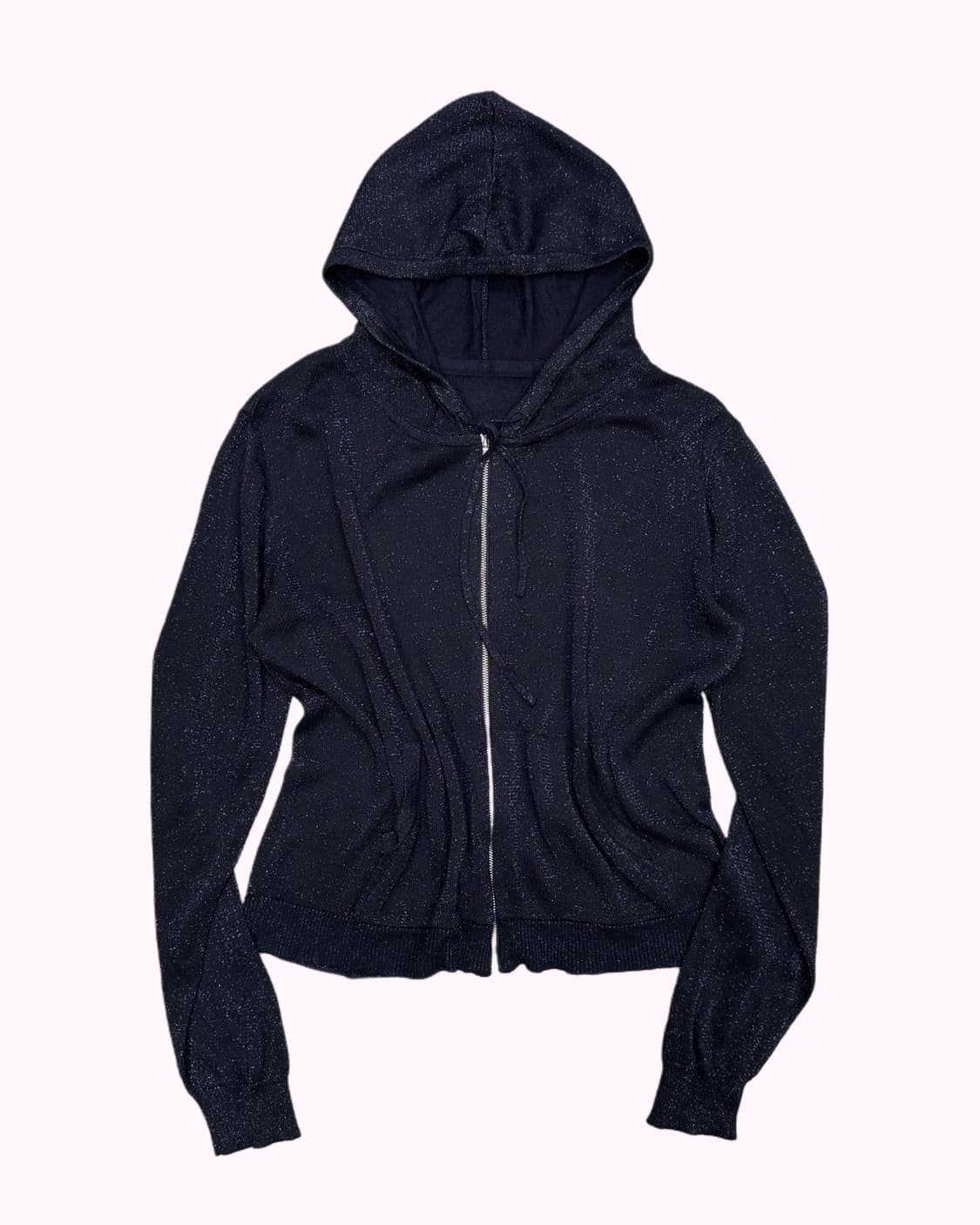 glitter navy knit hood zip-up 상품이미지1