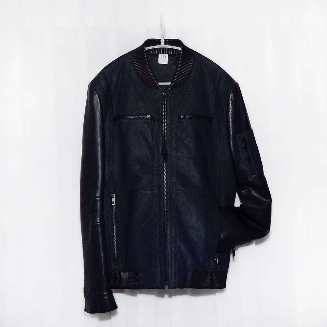 고트스킨 스웨이드 레더 믹스 천연가죽 스태디움 봄버 자켓 (100) 상품이미지1