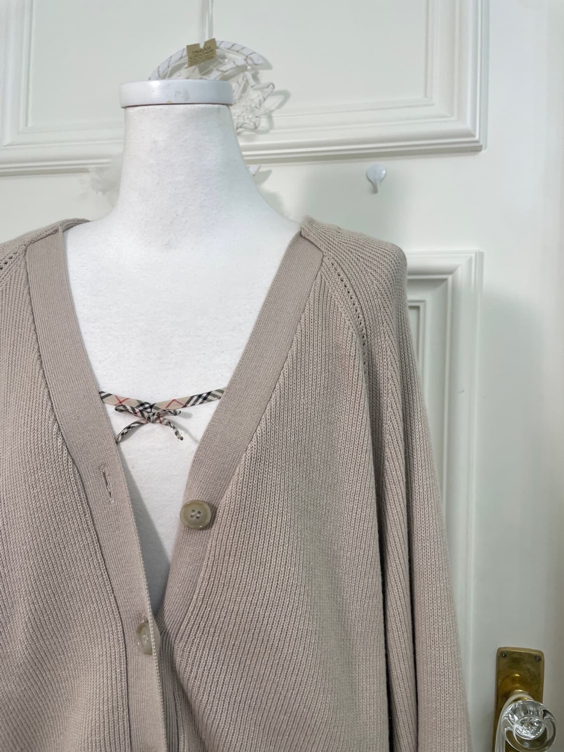 pink beige rib over basic cardigan 상품이미지7