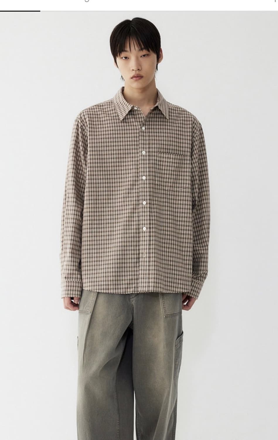 [M] 스튜디오톰보이 레귤러핏 스몰 체크 셔츠 카키 상품이미지1