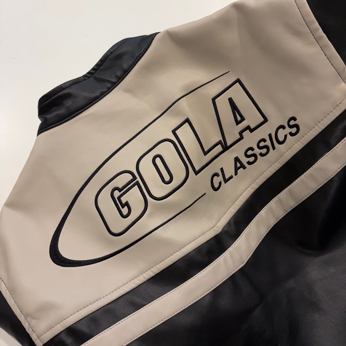 [S] 골라 Gola 블랙/아이보리 배색 가죽 자켓 새상품 D878 상품이미지10