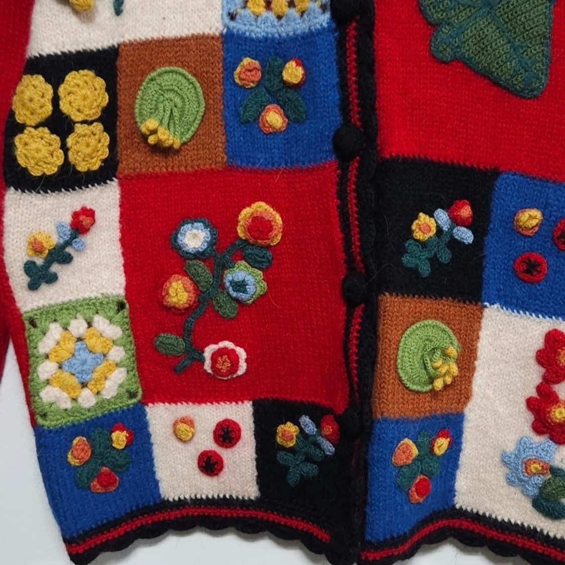 여성M 레드 패치워크 울 니트 가디건 상품이미지6