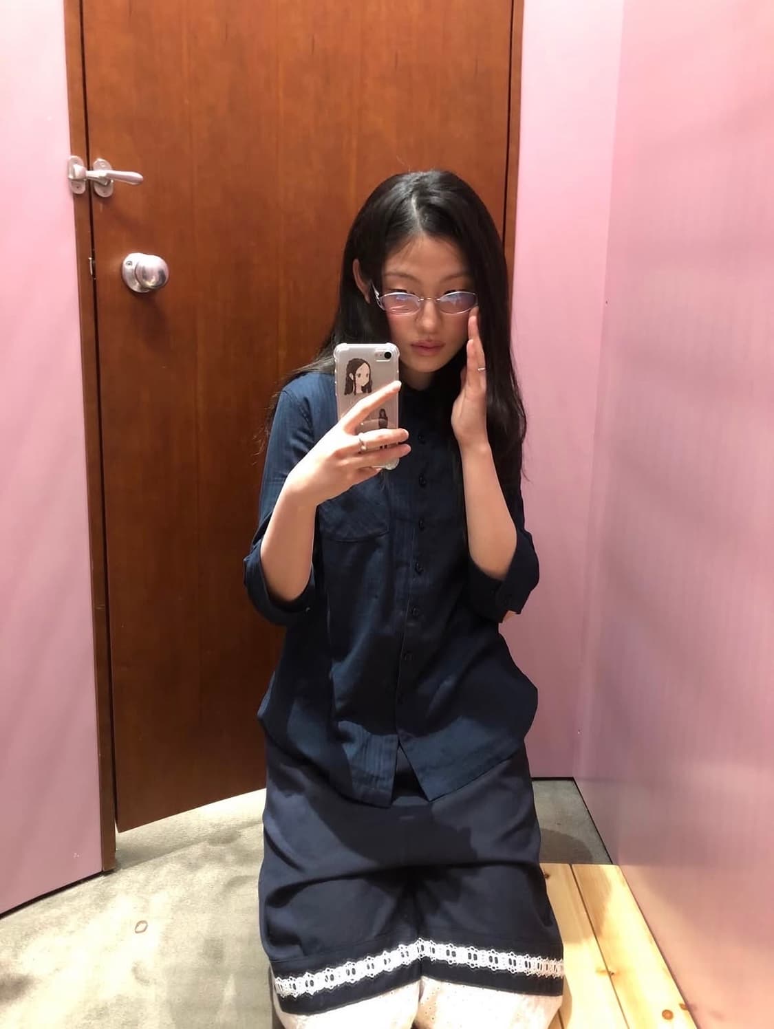 코이세이오 round collar capri shirt navy 상품이미지4