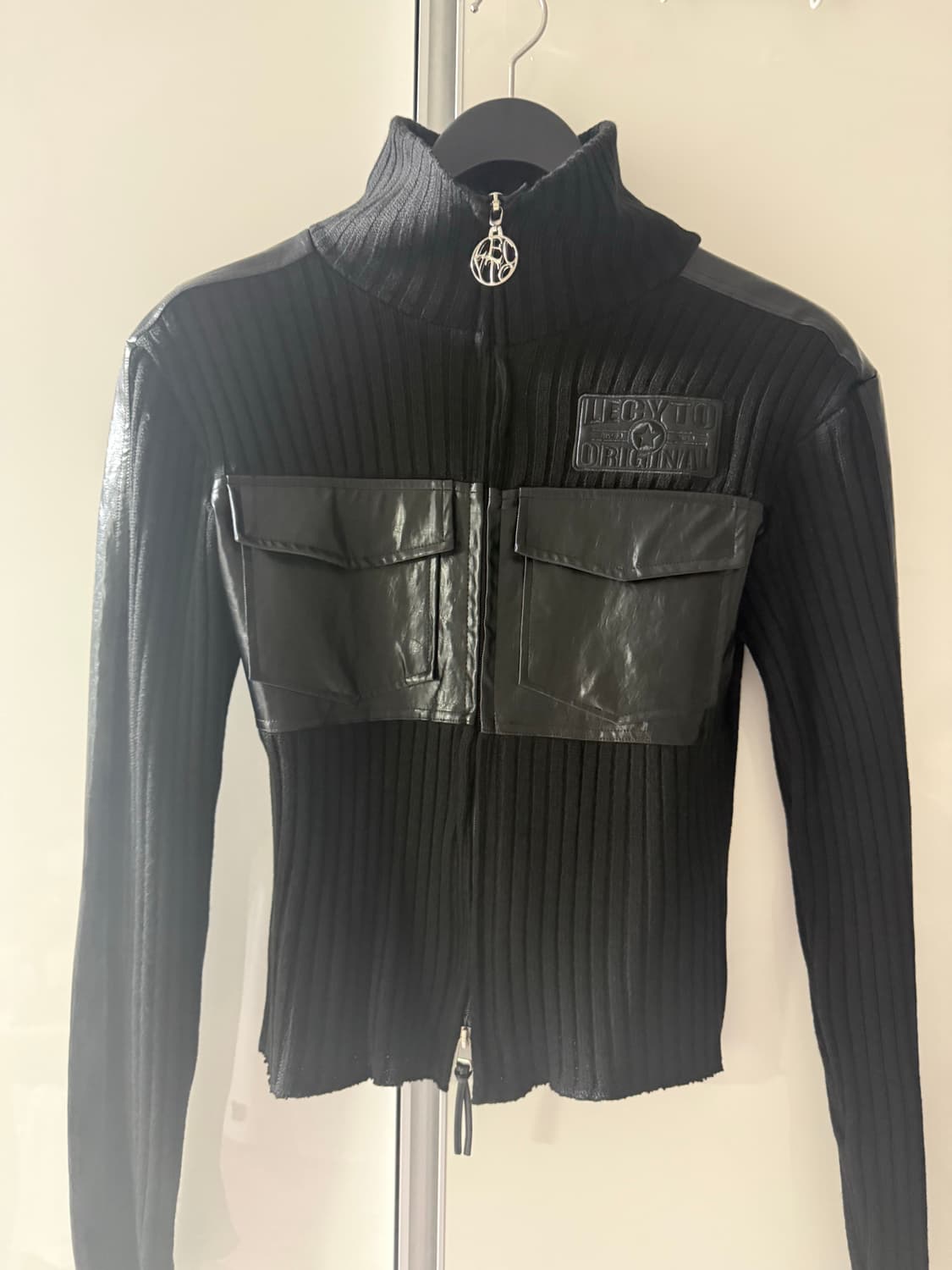 Lecyto Fabric Mix Neck Zip Up Black 상품이미지3