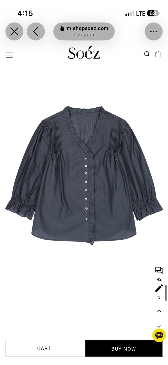 Soez  pearl fill pintuck blouse navy 상품이미지4