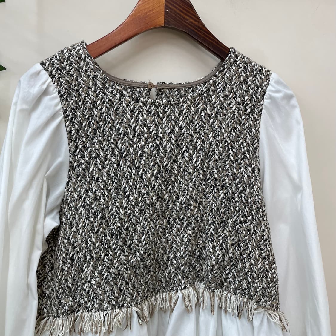 프레피 너드 트위드 니트 레이어드 프릴 블라우스 상품이미지2