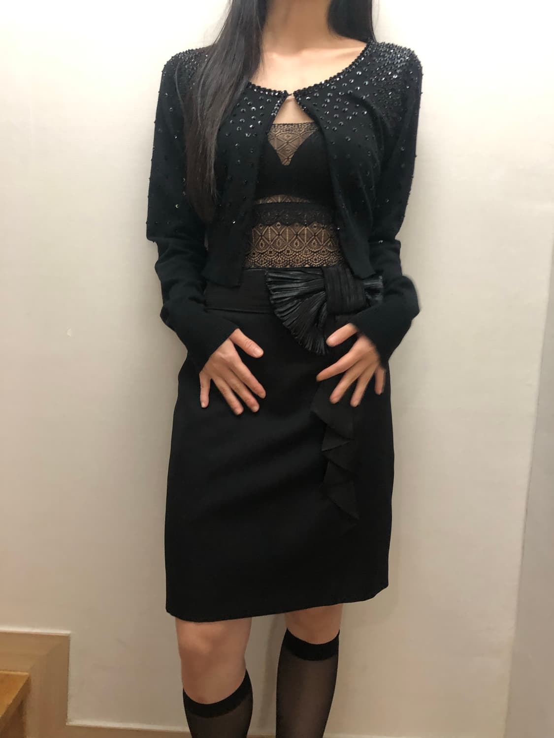 빈티지 블랙 스팽글 크롭 가디건 상품이미지2