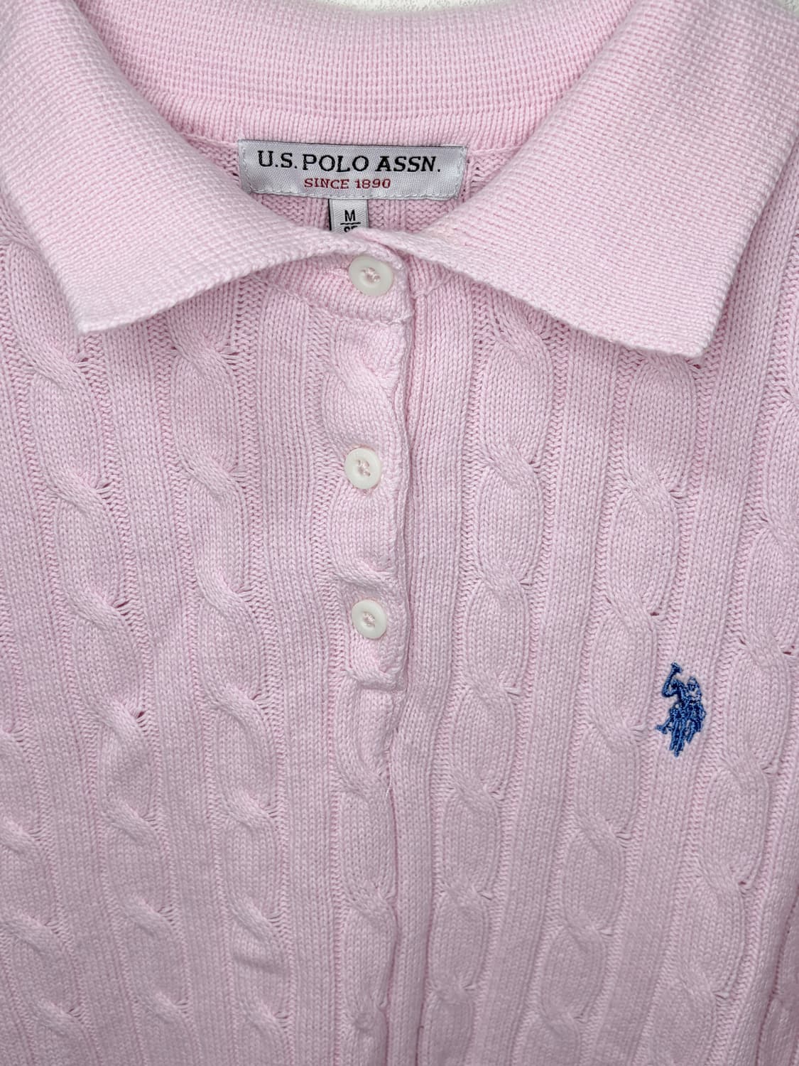 폴로 핑크 카라 꽈배기 니트 상품이미지2