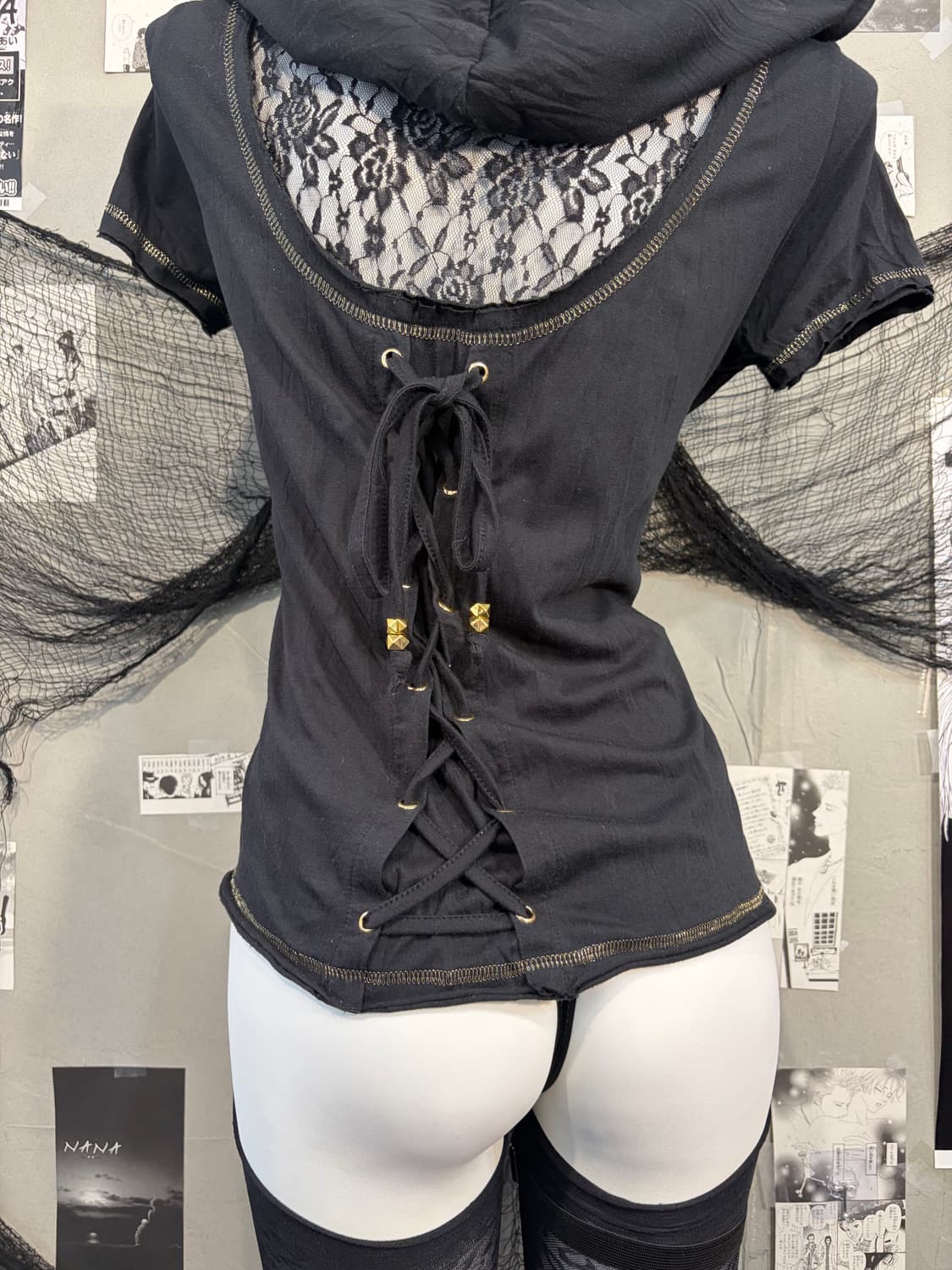 Gothic skull lace tie hood half sleeve 상품이미지10