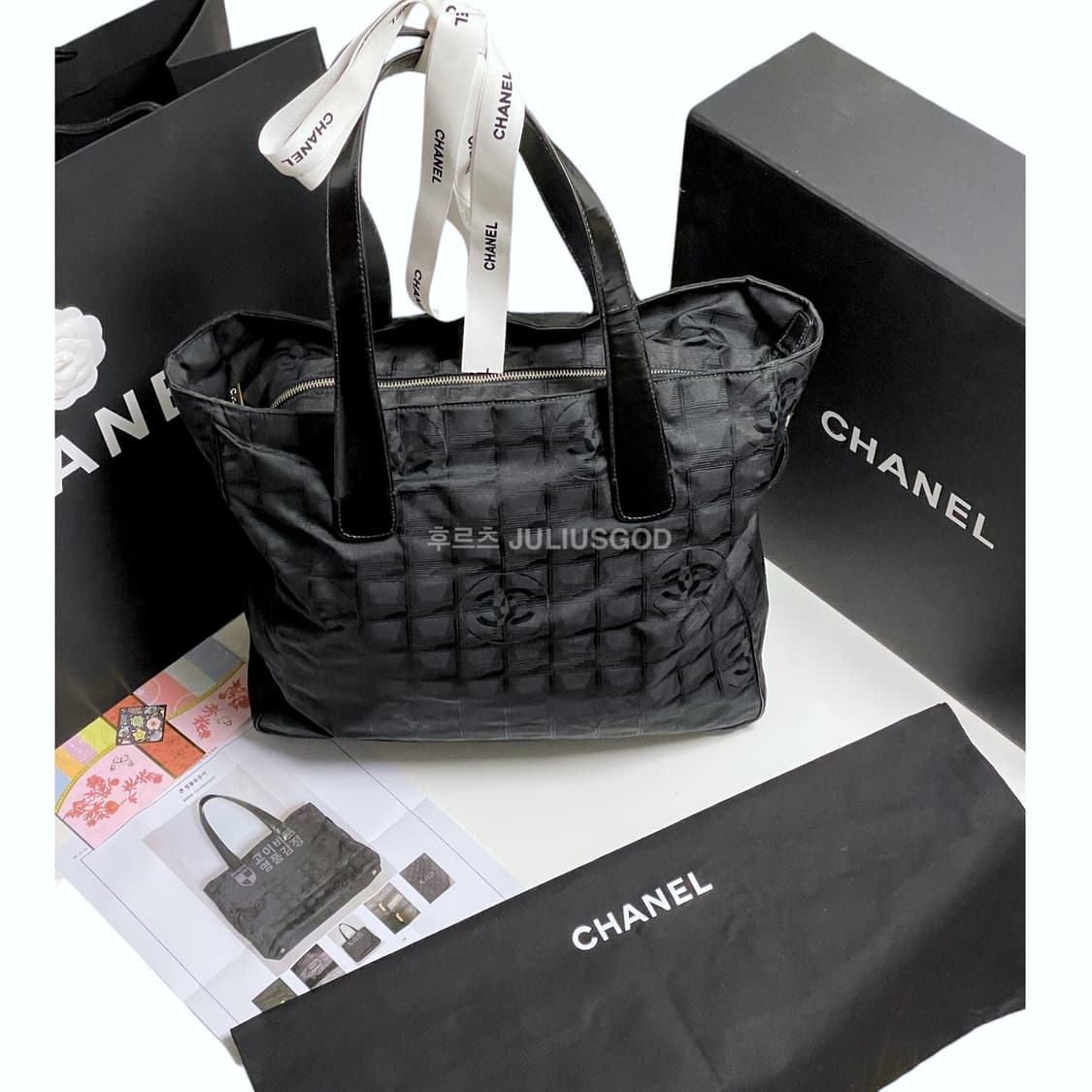 [정품/OS] CHANEL 샤넬 블랙 나일론 2in1 토트백 가방 숄더 상품이미지2
