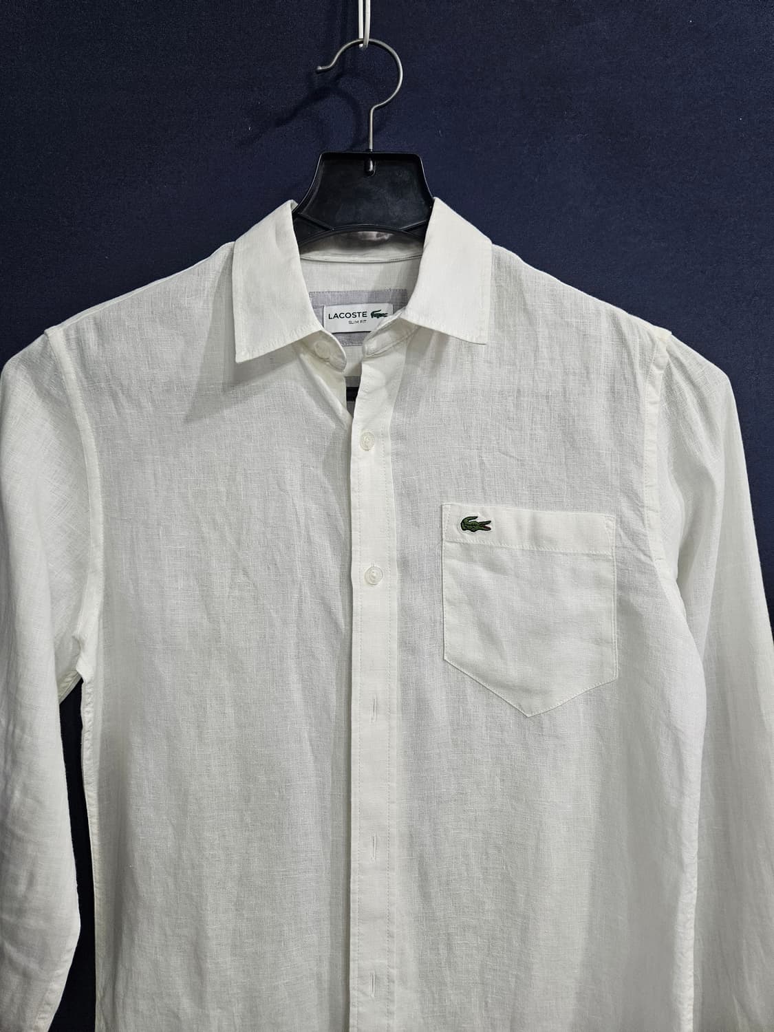 라코스테 화이트 남성 슬림핏 95 마 100% 긴팔셔츠  상품이미지7
