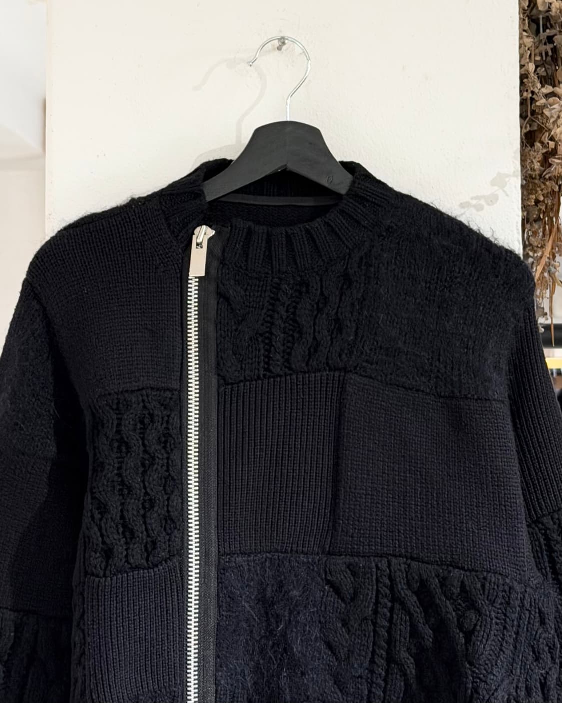 사카이 블랙 케이블 헤어리 믹스 패턴 집업 니트 가디건 상품이미지4