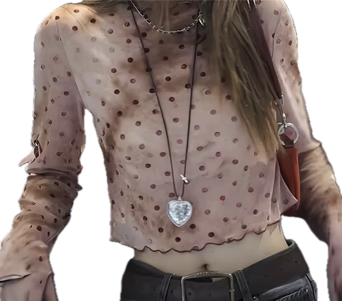 시스루 핑크 도트 롱슬리브  상품이미지2