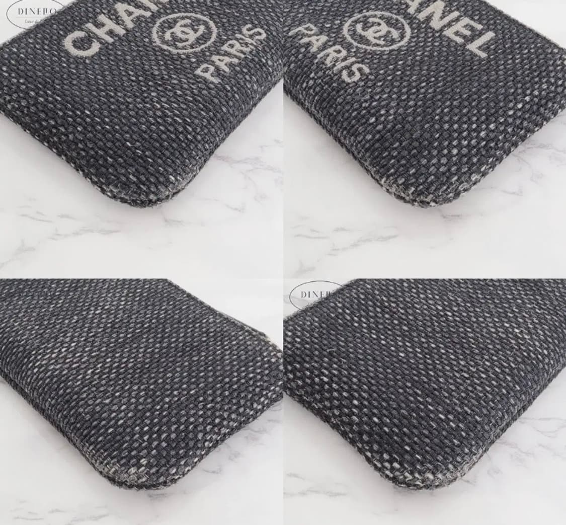 [정품 급매 ] 샤넬 트위드 로고 패브릭 그레이 파우치 상품이미지1