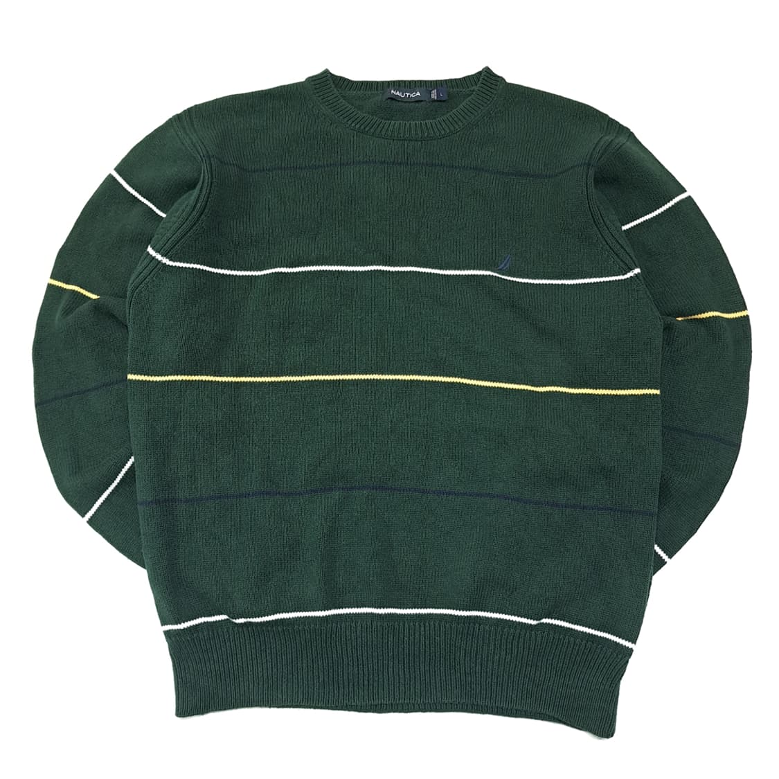 CL268 L 노티카 00s 코튼 스트라이프 다크그린 니트 스웨터 상품이미지1