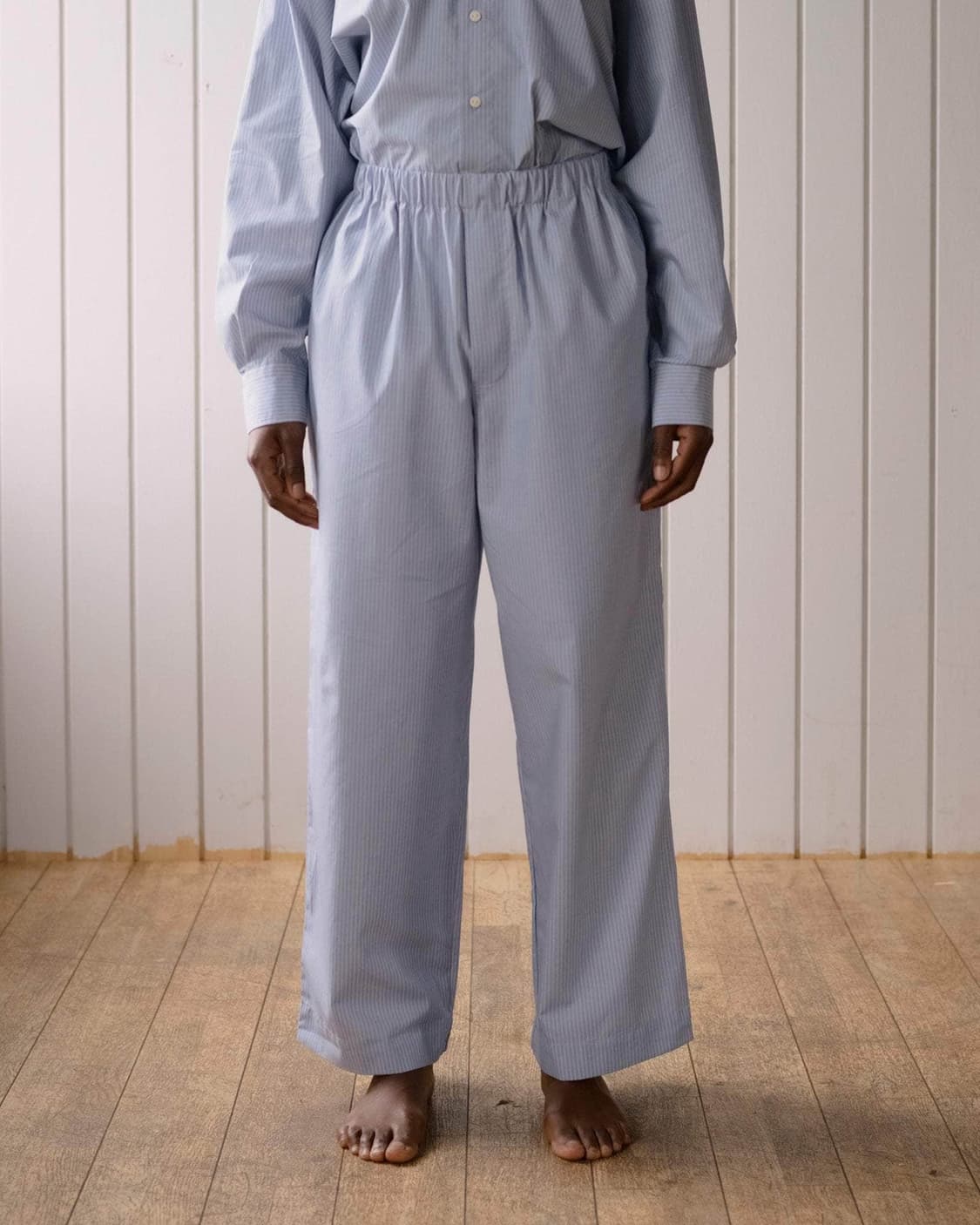 [XS,S,M]베이스레인지 Claude 오가닉 스트라이프 팬츠/블루 상품이미지1