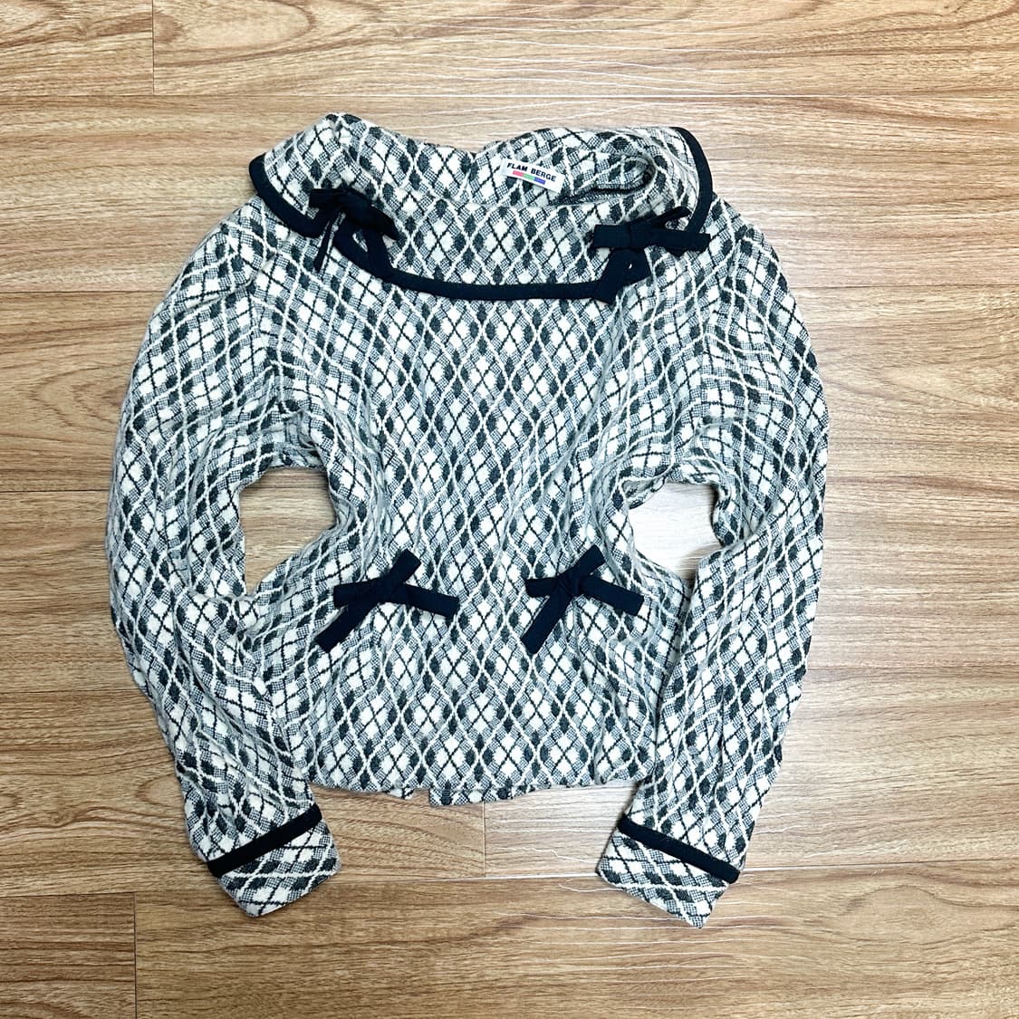 빈티지 체크 리본 긴팔 티셔츠 자켓 히메갸루 로걀 라떼 히메카지 달천깔 상품이미지1