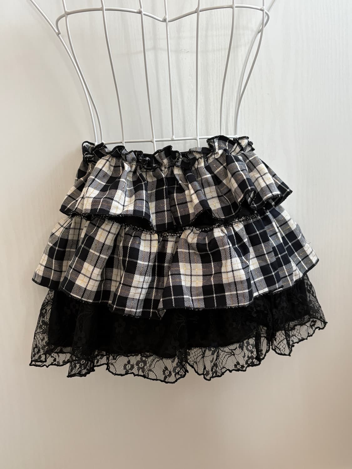  checkered lace cancan skirt  상품이미지1