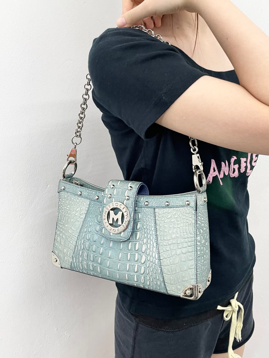 메트로시티 민트 크로커다일 은장 체인백 *레어 상품이미지8