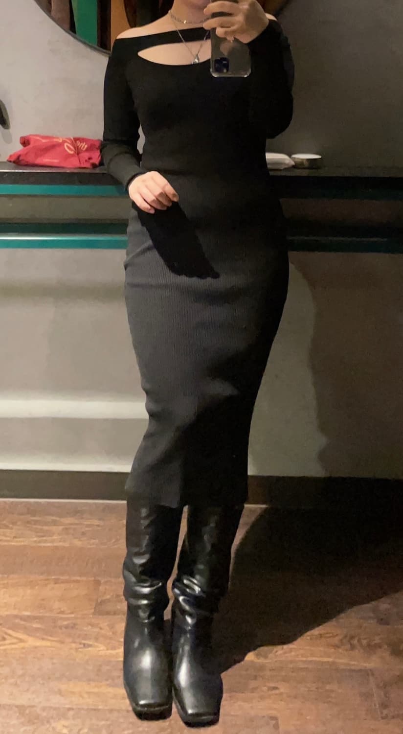 [자라] 블랙 언밸런스 오프숄더 니트 롱 원피스(연말룩 추천) 상품이미지7