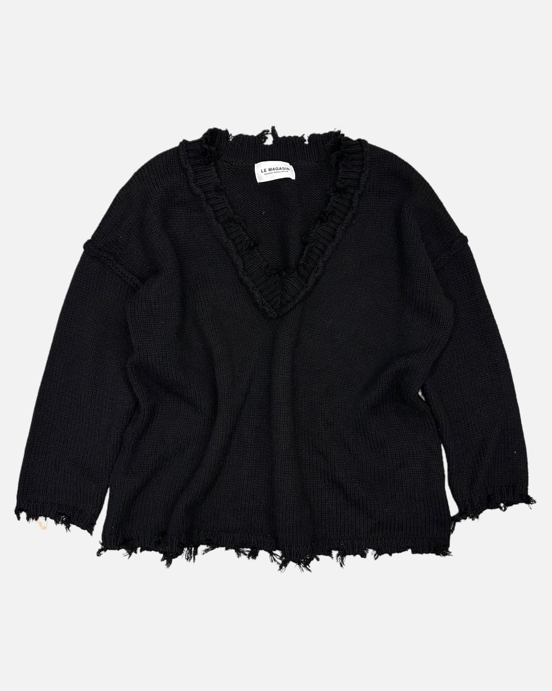 distressed black v-neck knit 상품이미지1