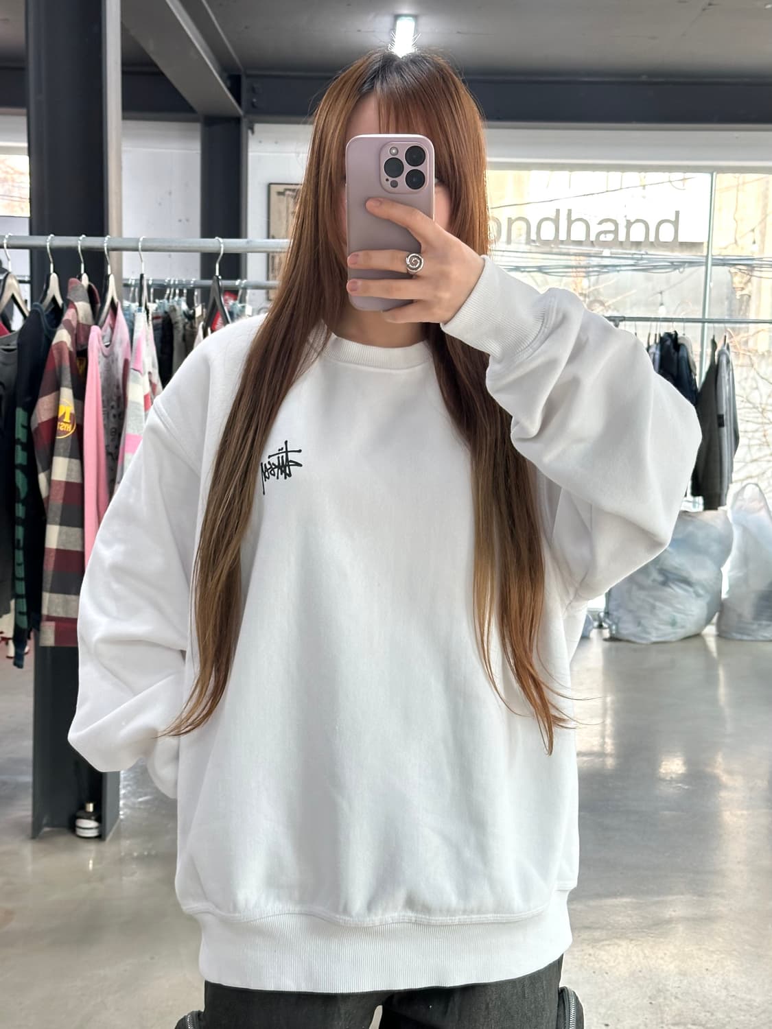 스투시 스탁로고 스웻 기모맨투맨 화이트 상품이미지3