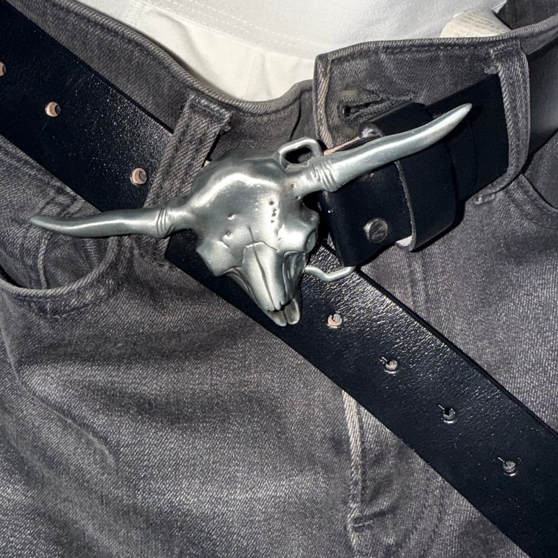 buffalo skull cow leather belt bk/bn 상품이미지1