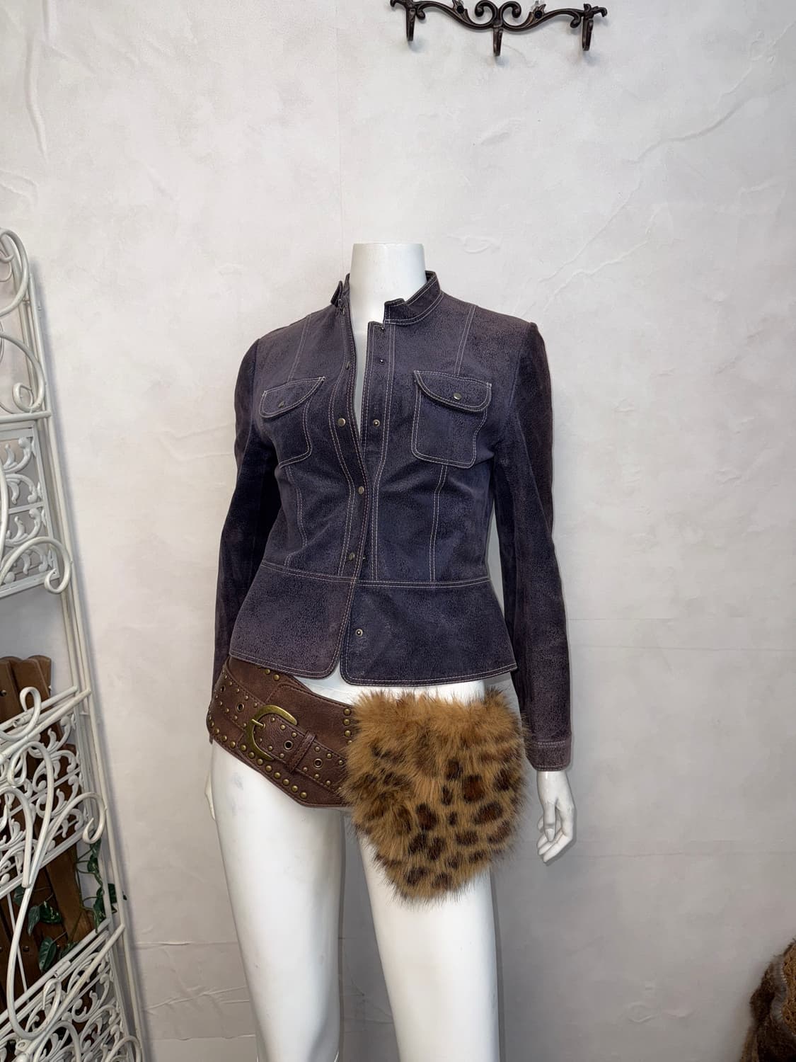 Deep purple silk suede button jacket 상품이미지4
