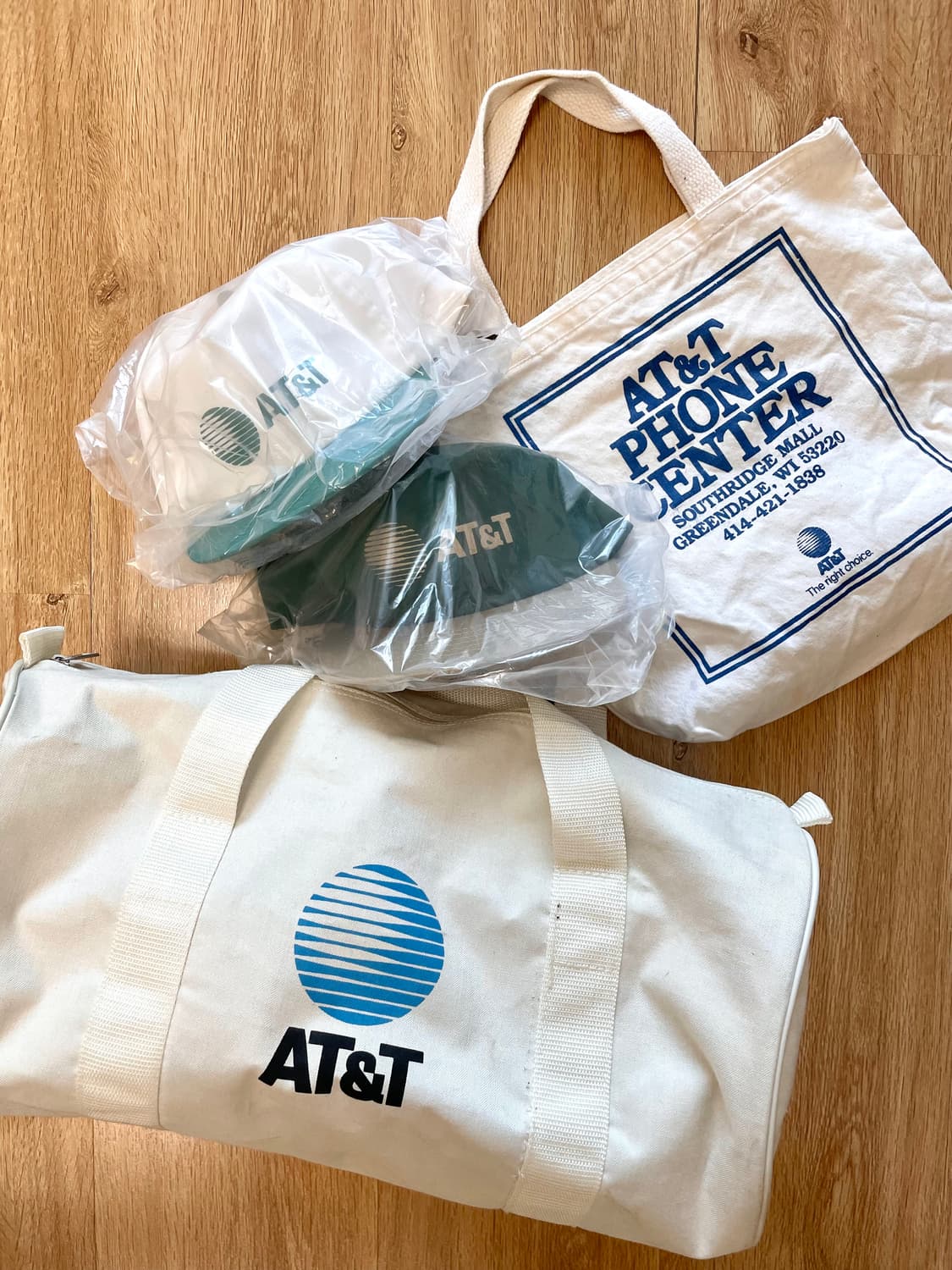 국내 유일 80s Made USA at&t 빈티지 볼캡 모자 에코백 콤보 상품이미지1