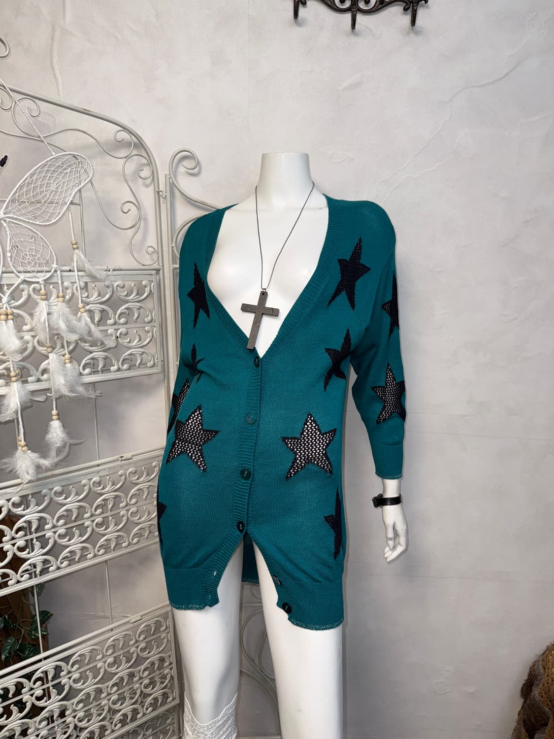 Mint black star loose cardigan 상품이미지4