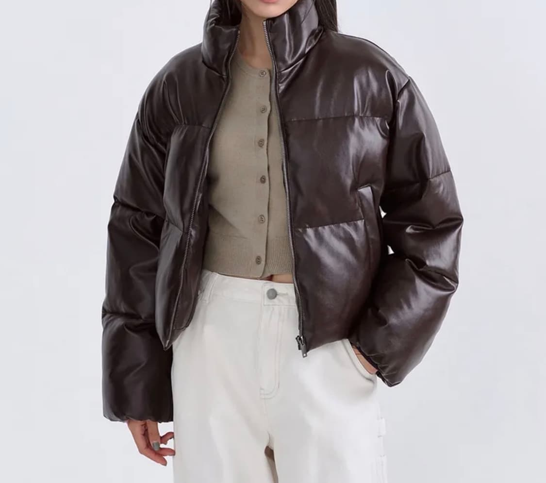 [S] 무탠다드 비건레더 숏 패딩 자켓 상품이미지1