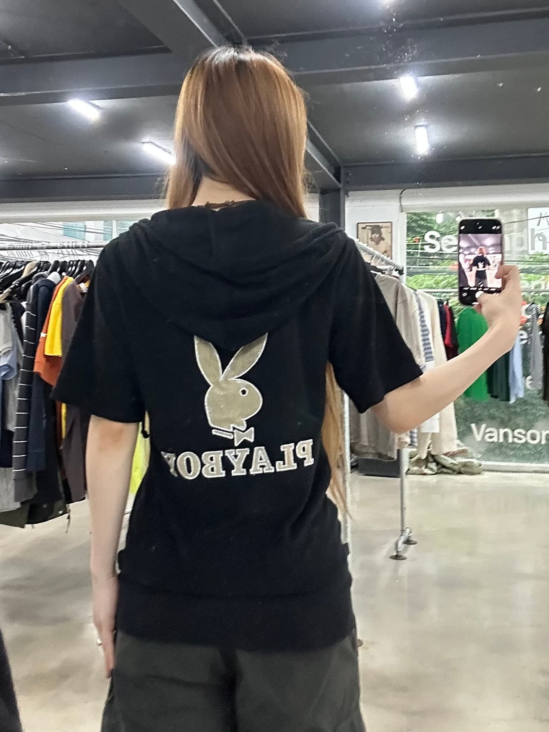 플레이보이 빅로고 태리 반팔 후드집업 데드스탁 상품이미지1