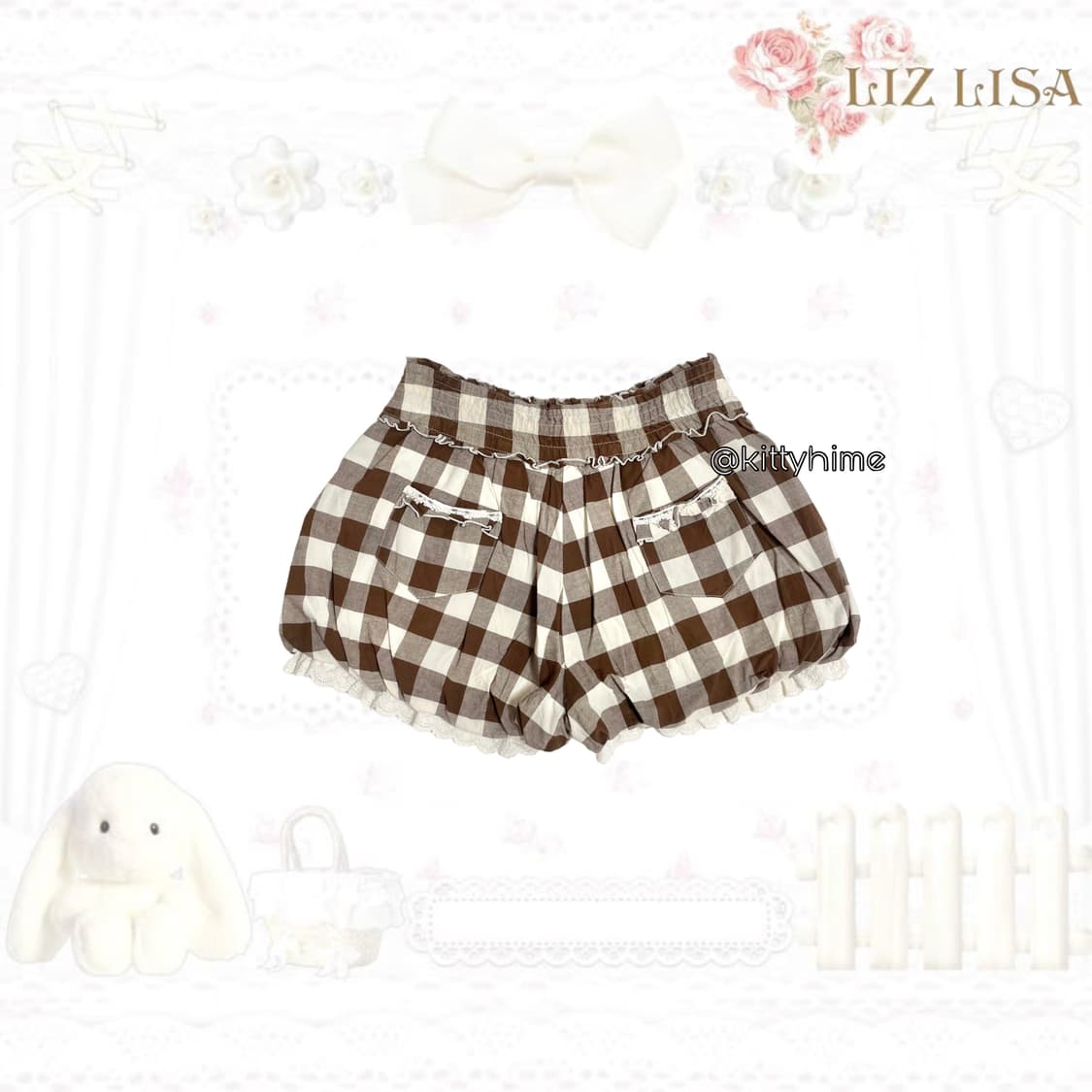 Liz lisa 리즈리사 히메카지 체크 레이스 팬츠 라떼갸루 히메갸루 상품이미지3