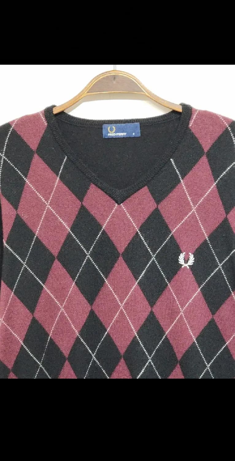 (M) 프레드페리 니트 아가일 브이넥 울스웨터  상품이미지2