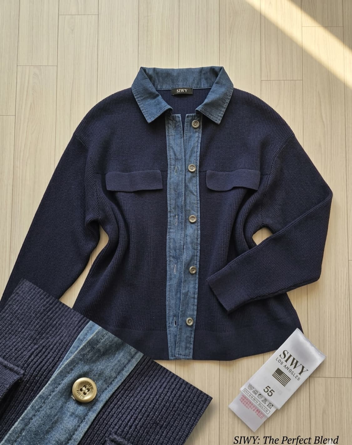 씨위(SIWY) 정품 데님 배색 니트 자켓 (상태 최상 / 55사이즈) 상품이미지1