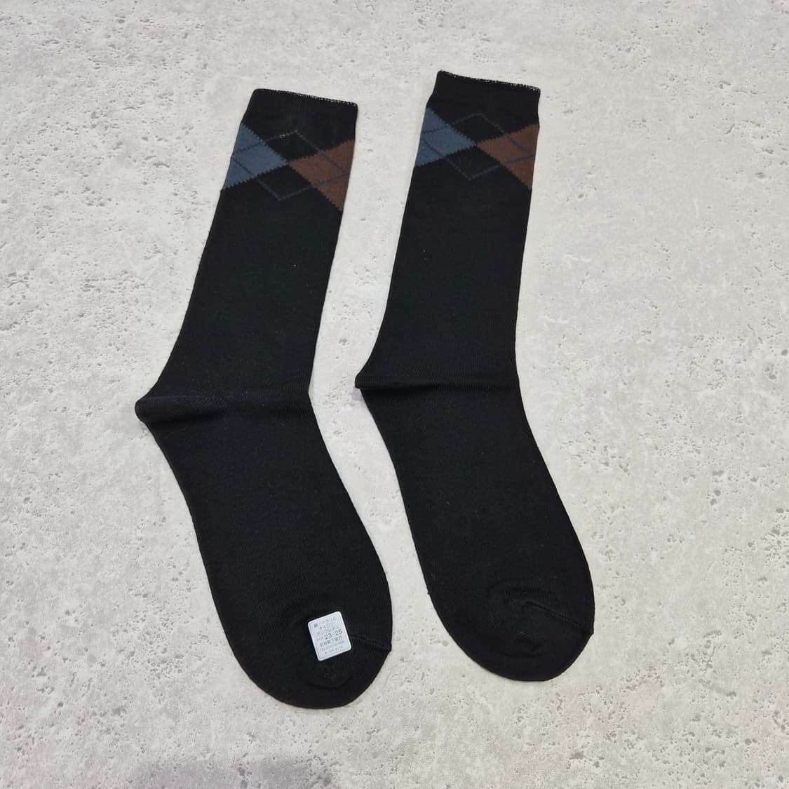 일본제 블랙 아가일 장목 종아리 여성양말 상품이미지1