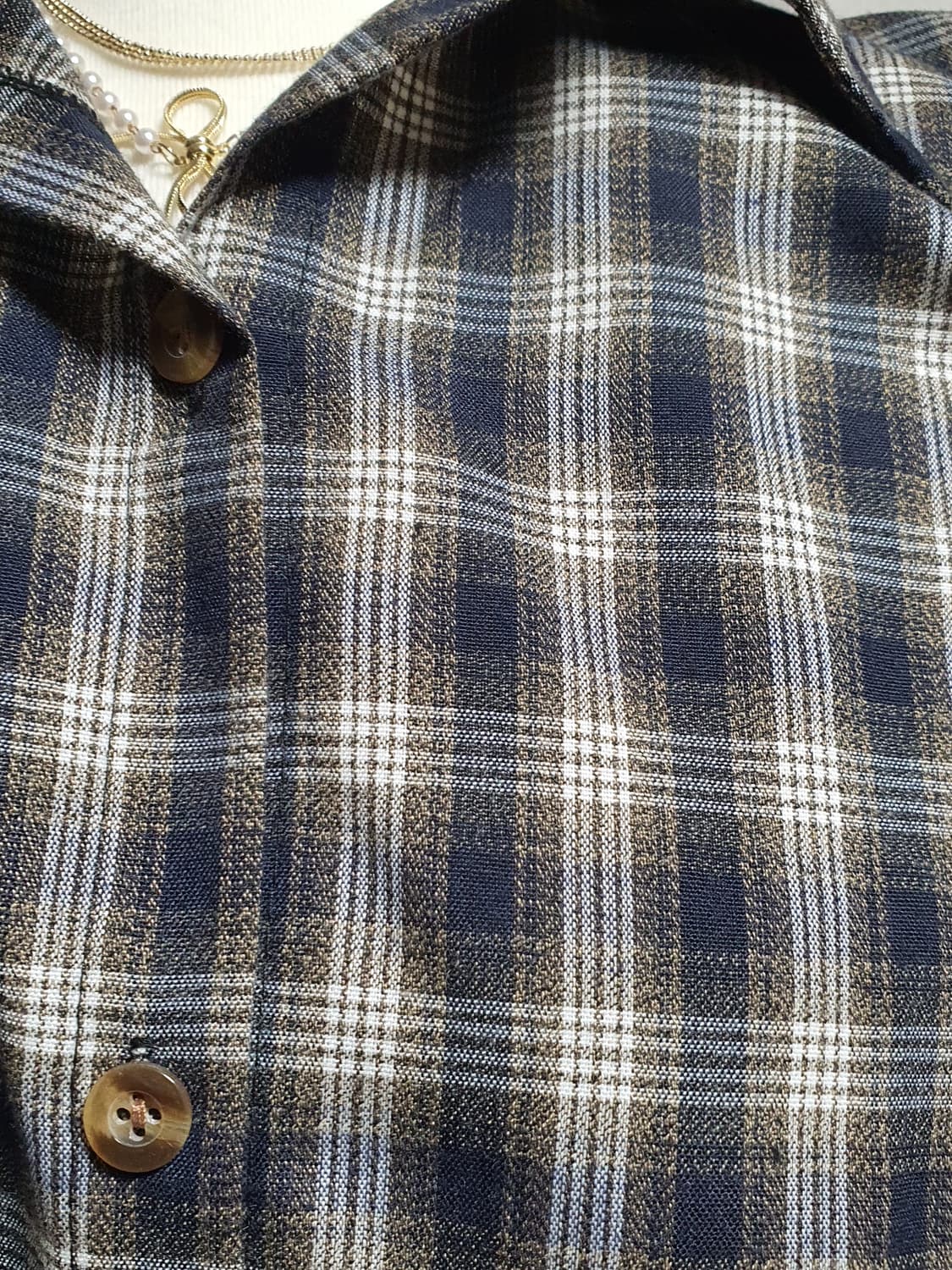 [빈티지] 네이비 체크 롱 셔츠 벨트 세트 상품이미지3