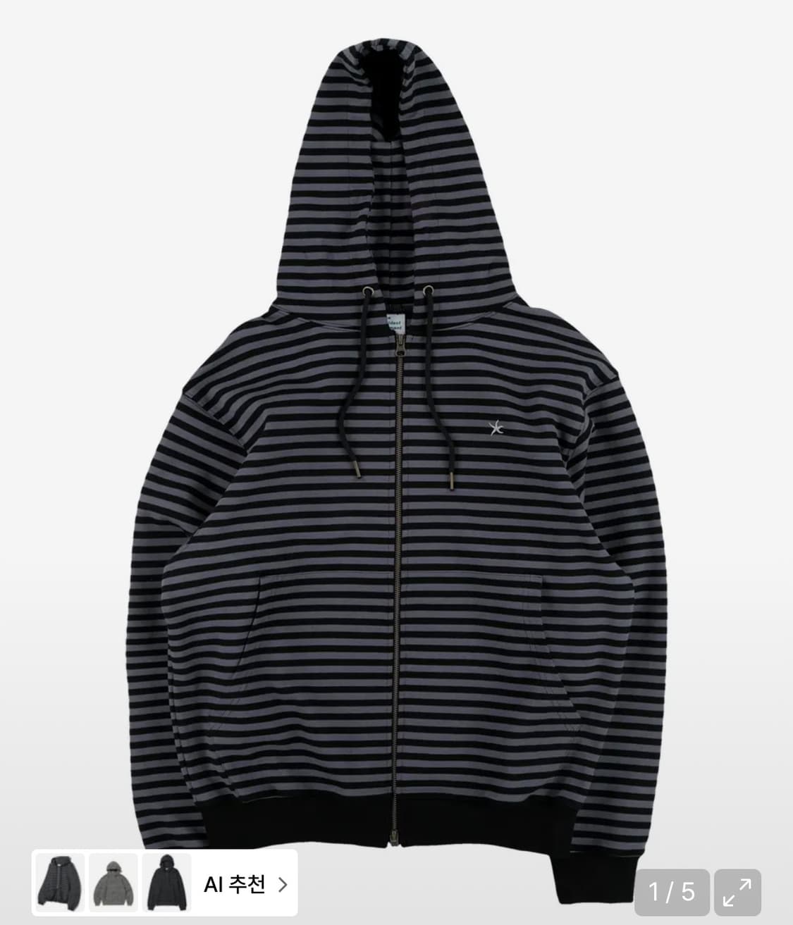 TCM stripe hooded zip-up (charcoal/black 상품이미지1