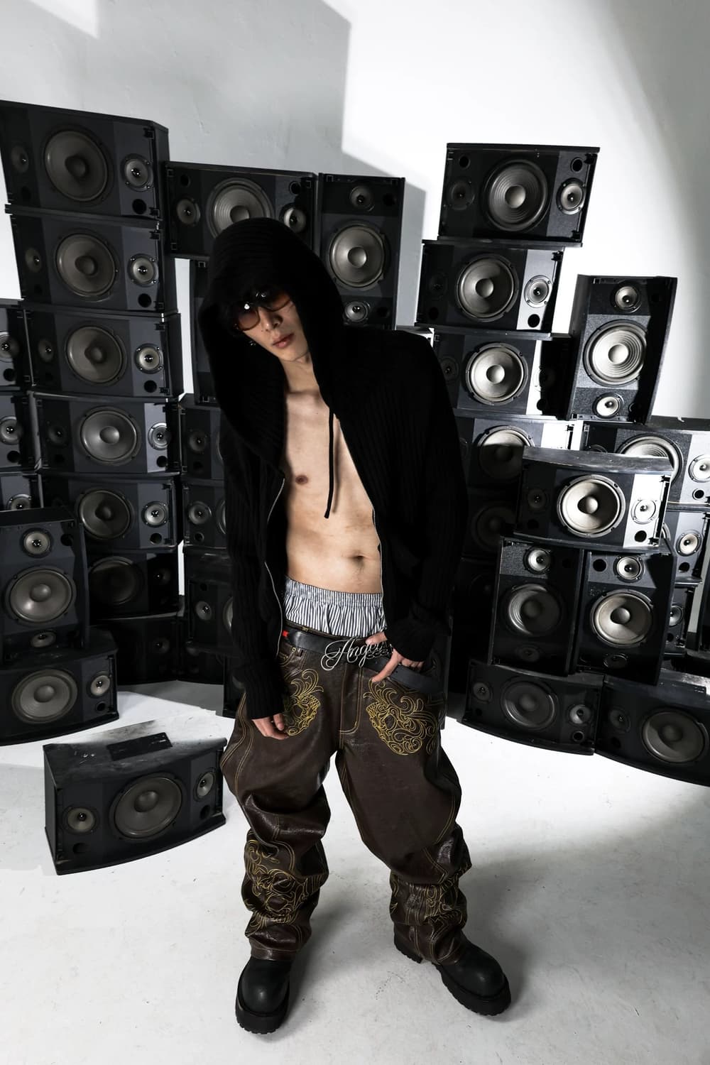 Skull Embroidery Straight Leather Pants 상품이미지6