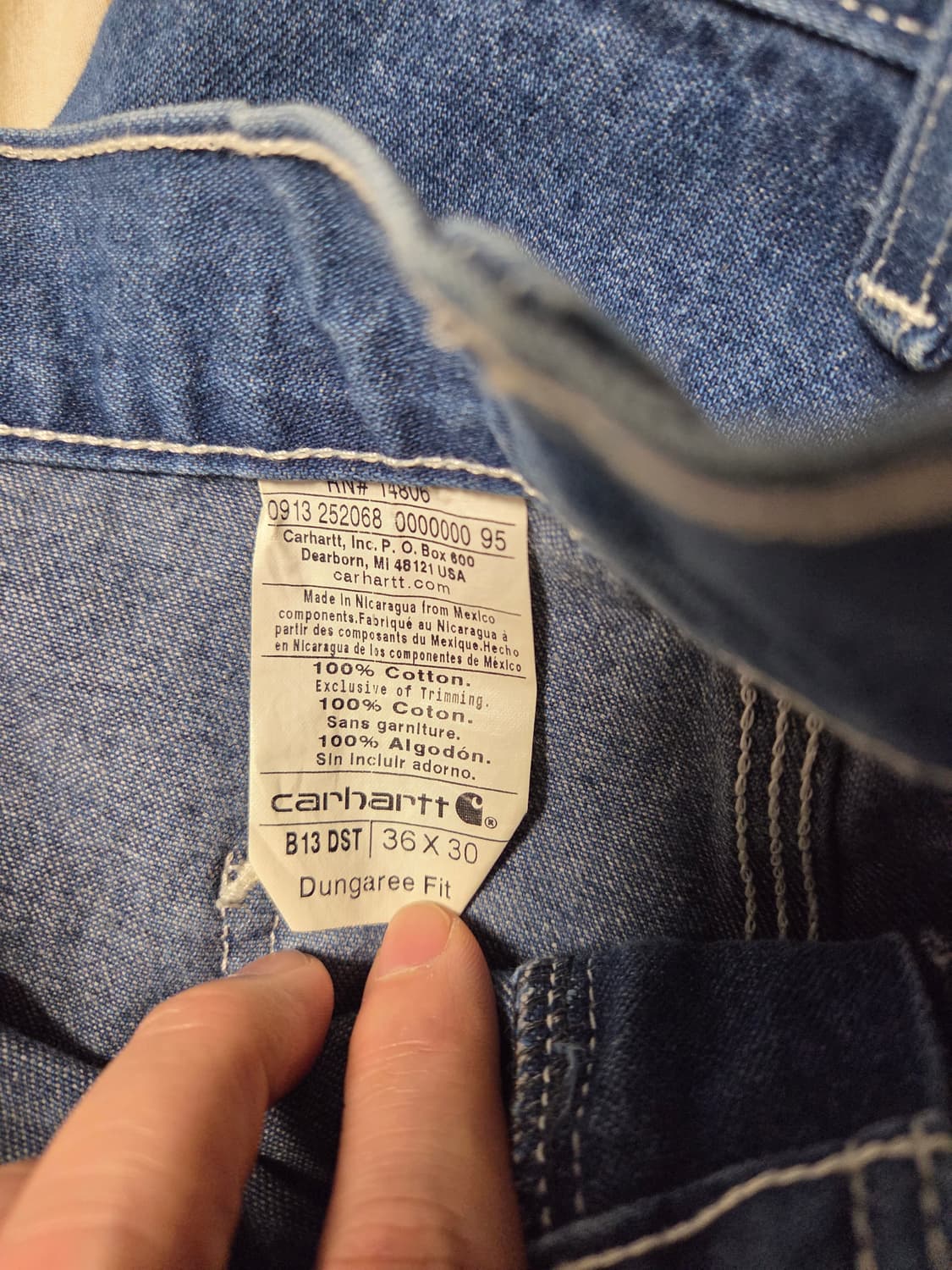 칼하트 B13 DST 싱글니 카펜터 데님 팬츠 덩가리핏 36×30 상품이미지5