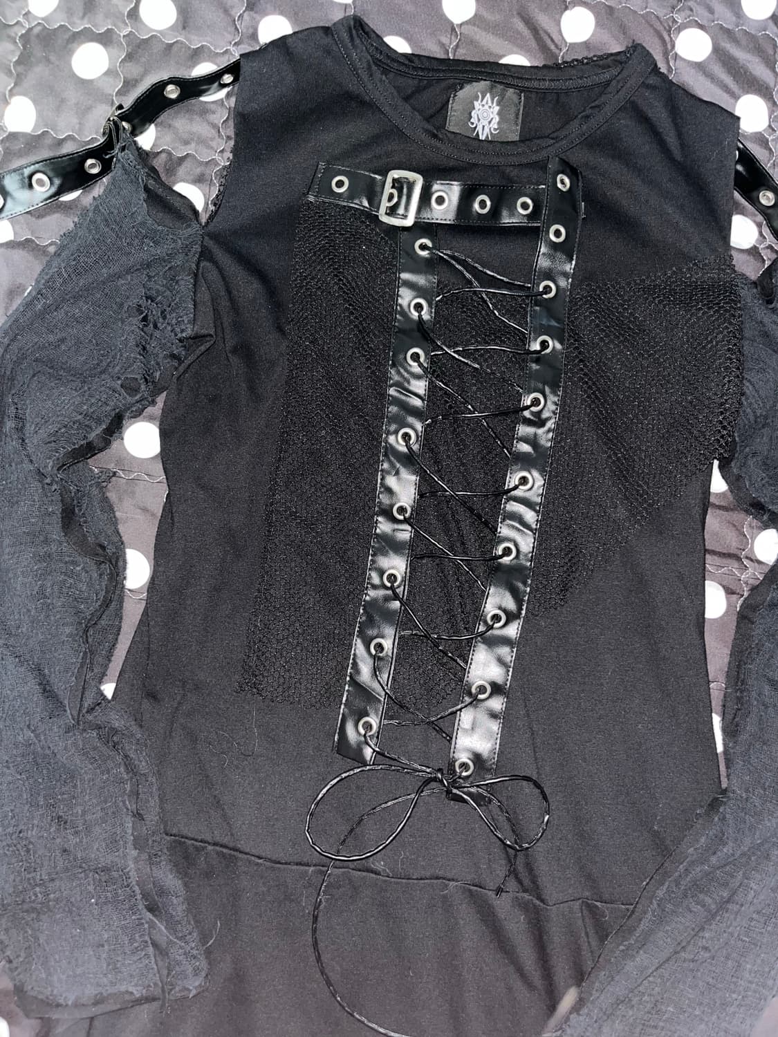 Drug honey 드러그허니 블랙 고스 펑크 고스로리 롱 슬리브 탑 상품이미지2