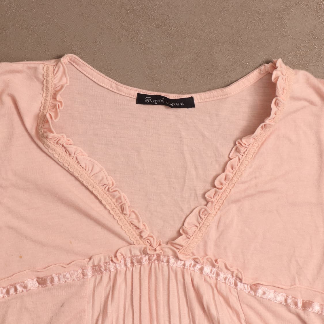 일본빈티지 프릴 쉬폰 스판 탑 반팔티셔츠 A723 상품이미지2