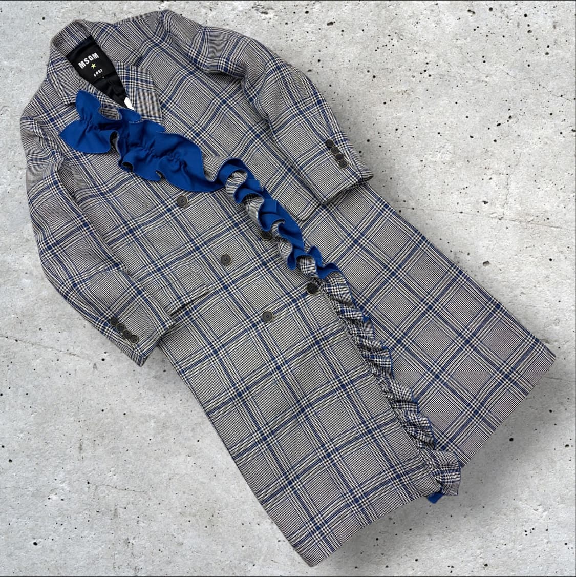 [40] MSGM 체크 롱 코트 블루 프릴 수입택 C374 상품이미지1