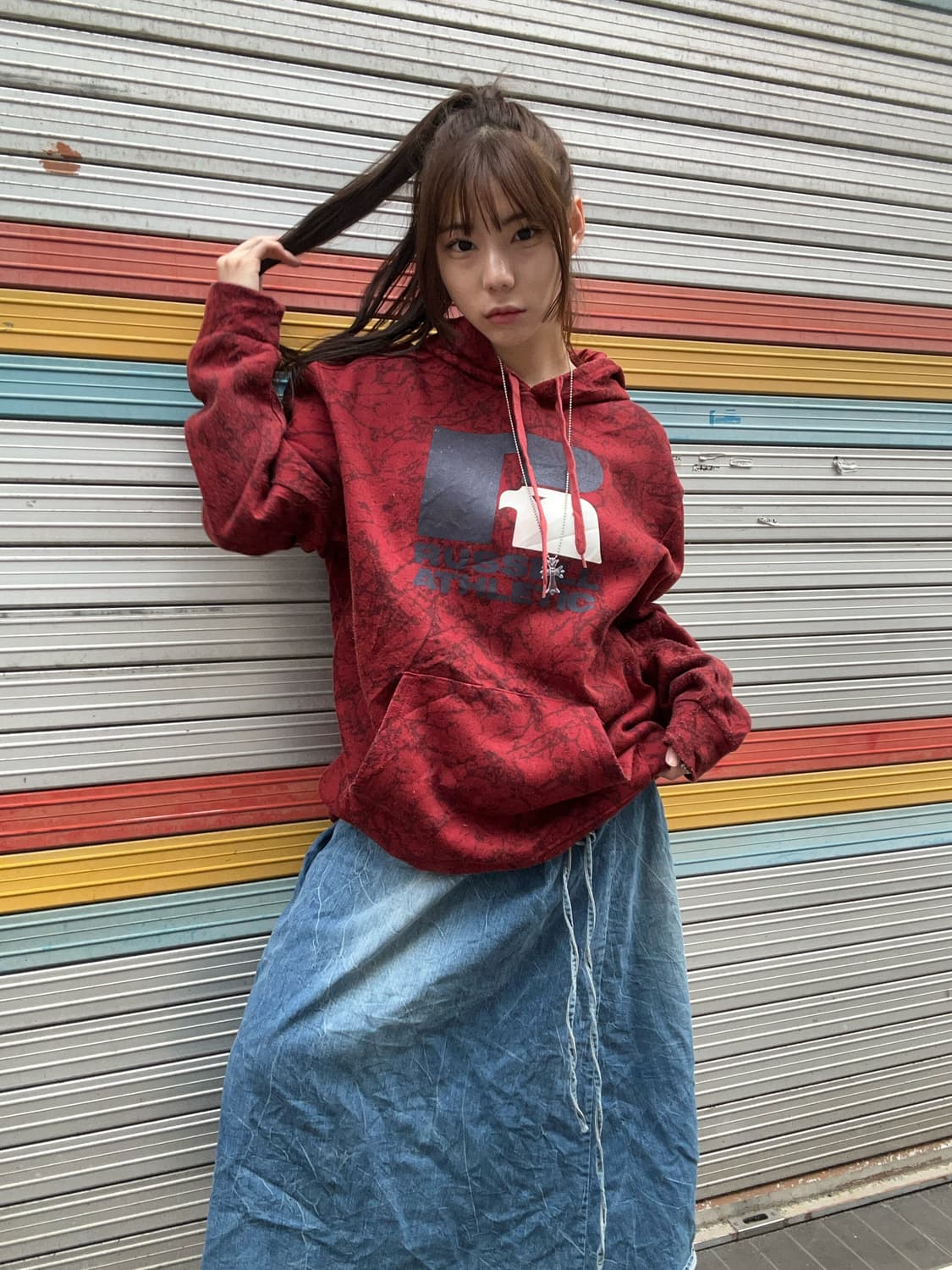 90s RUSSELL 올드스쿨 타이다이 버건디 후디 상품이미지3