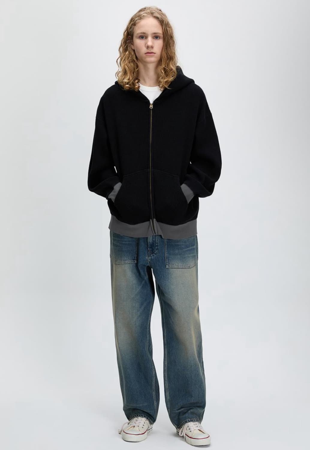 카키스 와플후드집업 블랙 L 상품이미지2