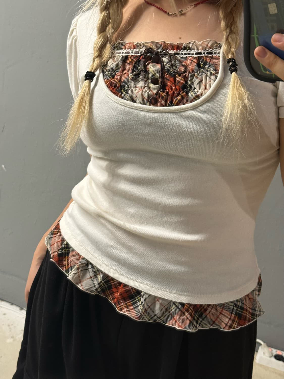 lest lose check pattern layered top 상품이미지3