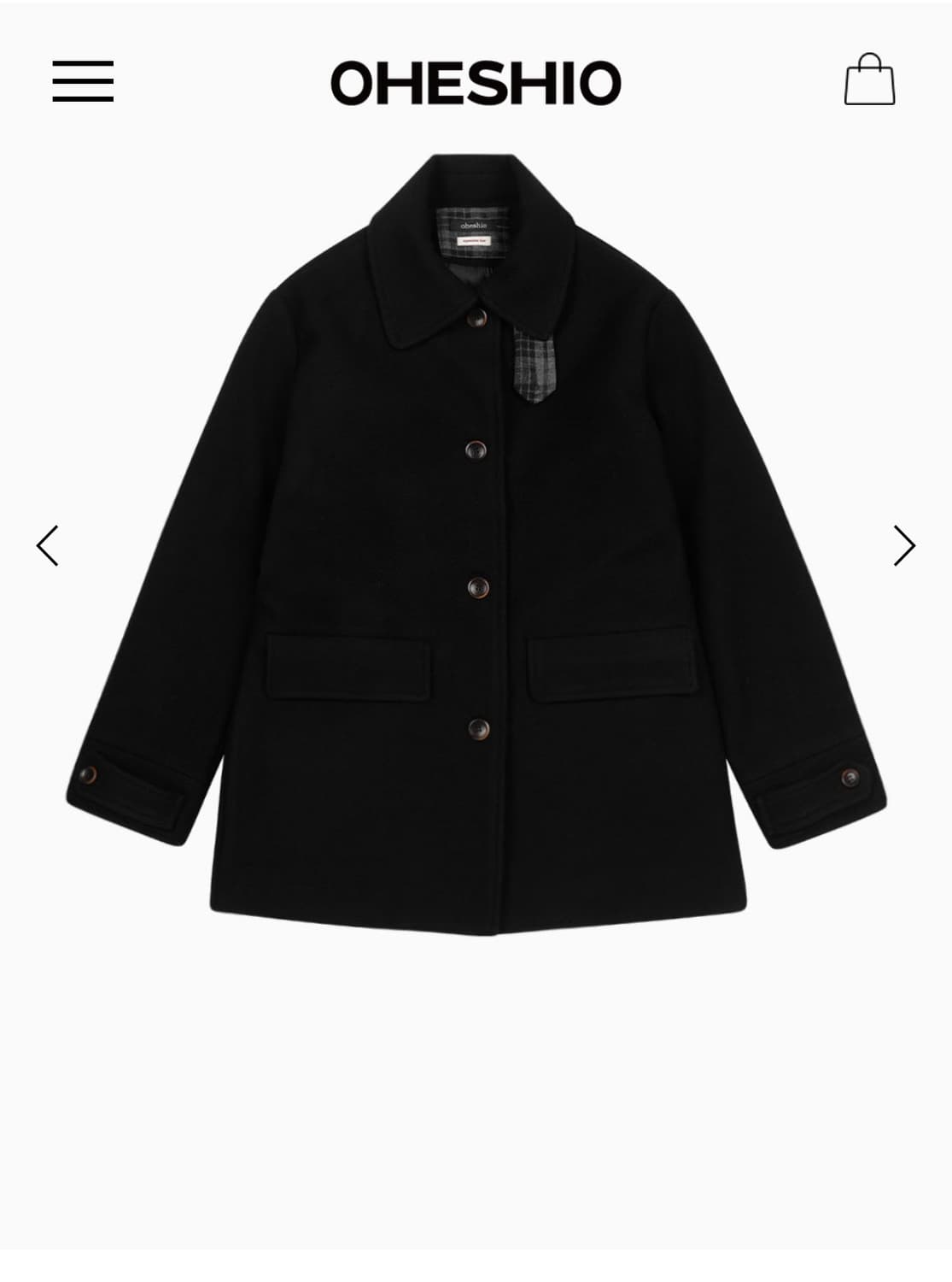 오헤시오 CHECK HALF WOOL COAT, BLACK  상품이미지1