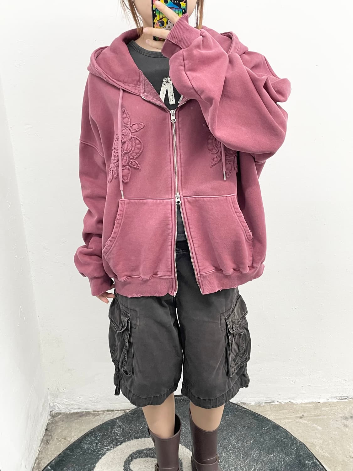 미드나잇무브 플라워 데미지 후드집업 상품이미지5