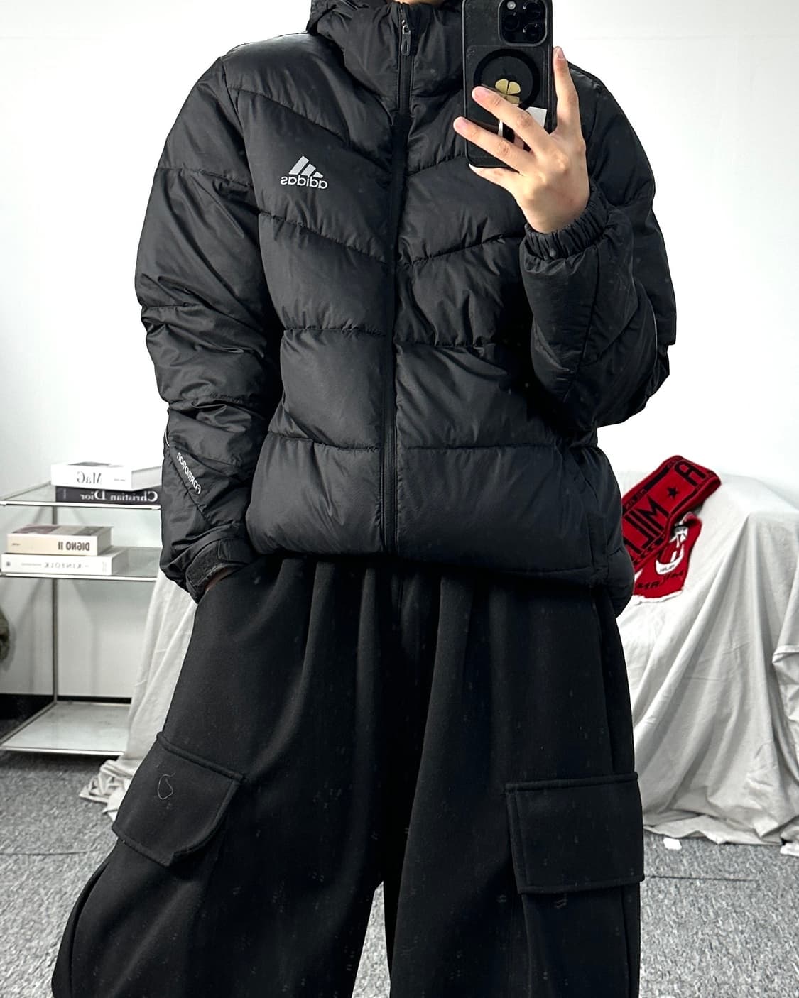 아디다스 블랙 후드 패딩 M 상품이미지3