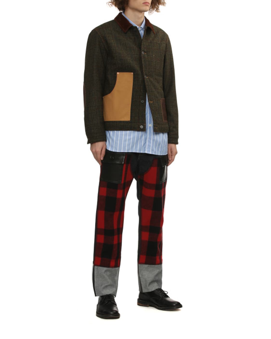 새상품 준야와타나베 레드 패치워크 레더팬츠 M 상품이미지4